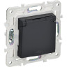 Розетка 1-постовая IEK SKANDY SK-R11G 16А IP44 с заземлением/защитные шторки, с крышкой, графит SK-R16-16-44-K53